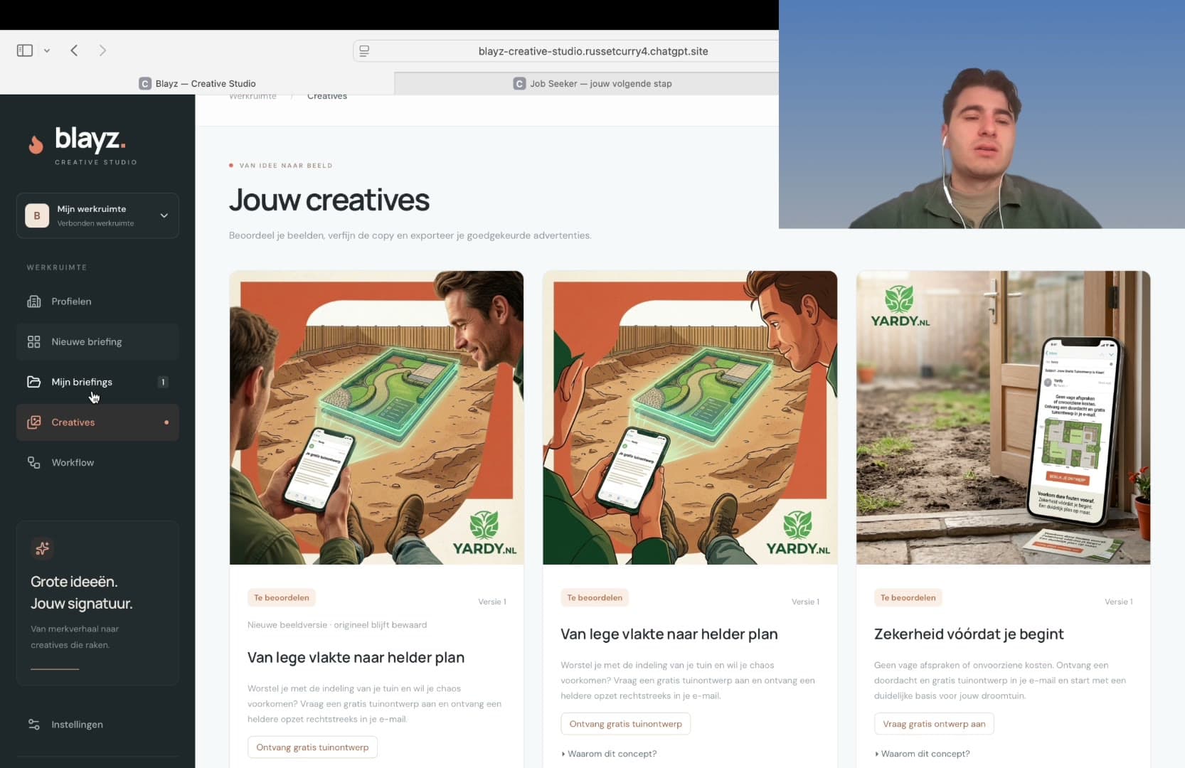 Advertentiegalerij met gegenereerde creatives, uit mijn demonstratie van Blayz.